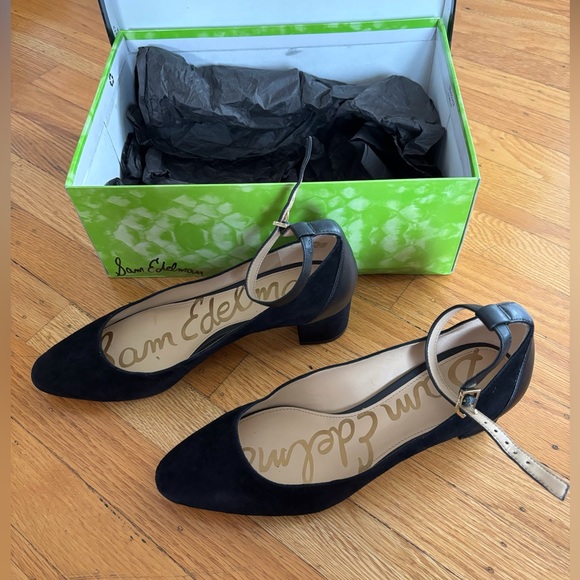 Black Sam Edelman Kitten Heels with Ankle Strap - Picture 1 of 5